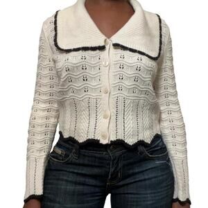 Broadway Cream & Black Cardigan Top, Medium